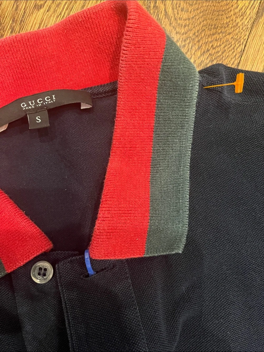 Gucci Navy Polo with Red and Green Contrast Collar S vtg